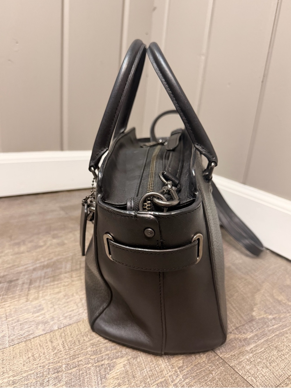 Coach Blake Black Pebble Leather Chain Accent Satchel - Picture 5 of 9